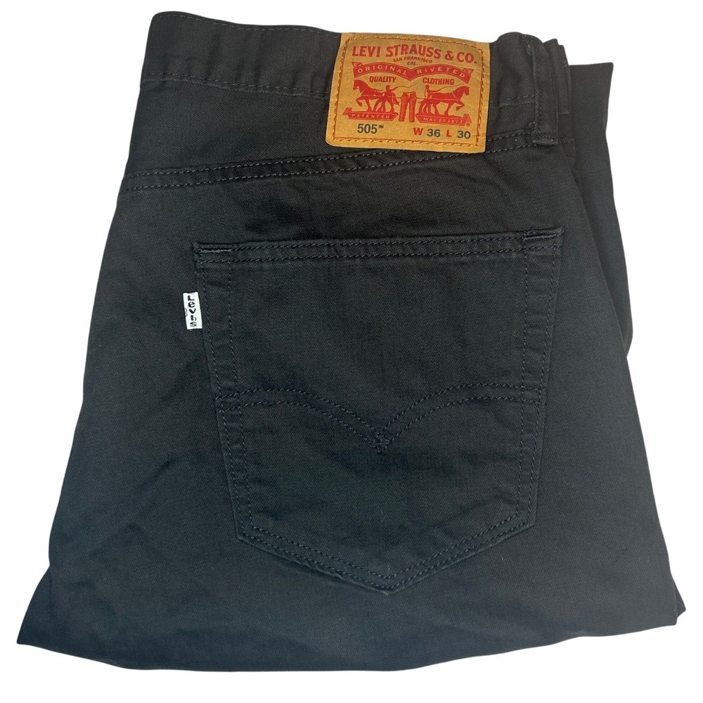 Levi's 505 Regular Fit Pants 36x30 Mens Black Straight Leg 100% Cotton Twill‎